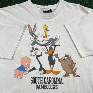 VTG Looney Tunes South Carolina Gamecocks University T-Shirt Mens XL Tall White